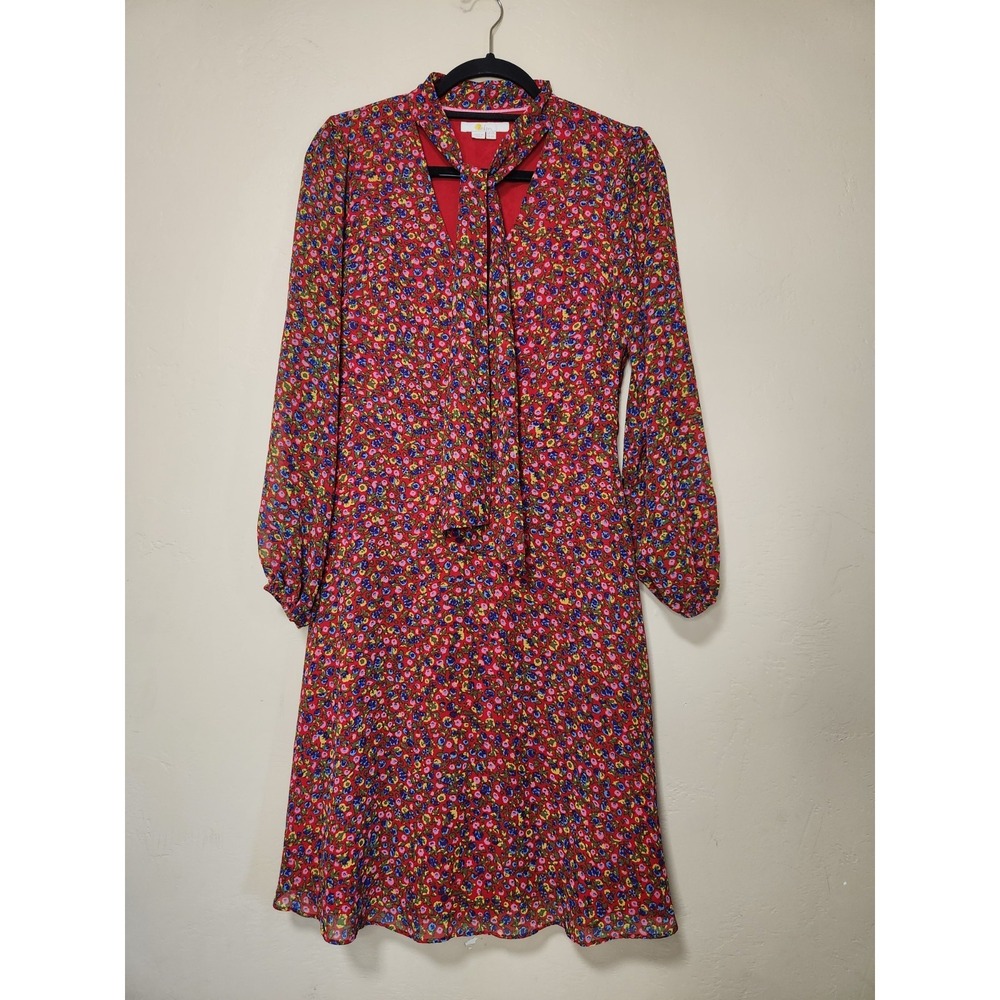 Boden Vneck Red Floral Dress Long Sleeve Womens Size 6 Long